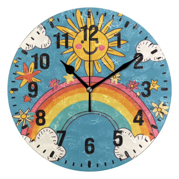 Yayeee 10" Wall Clock Battery Operated Quartz Round Silent Non-Ticking Home Decor, Rainbow with Stars