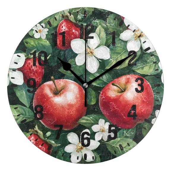 Yayeee 10" Wall Clock Battery Operated Quartz Round Silent Non-Ticking Home Decor, Red Apple Pattern