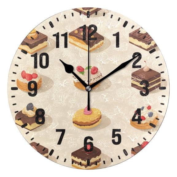 Yayeee 10" Wall Clock Battery Operated Quartz Round Silent Non-Ticking Home Decor, Red Cakes