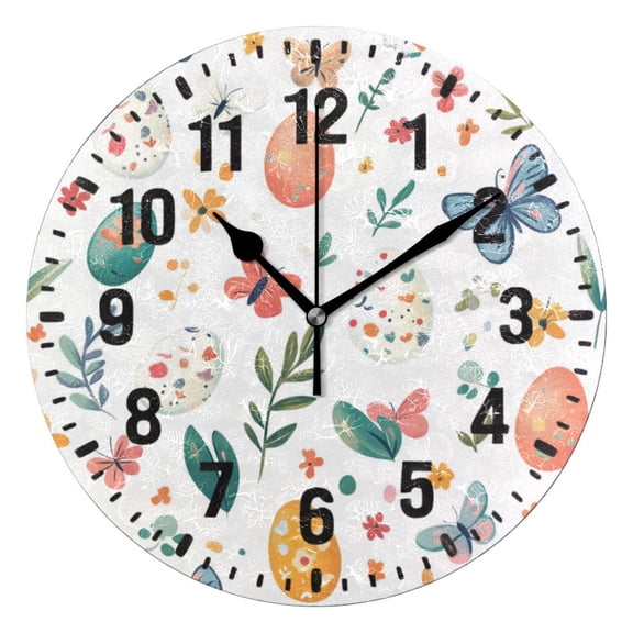 Yayeee 10" Wall Clock Battery Operated Quartz Round Silent Non-Ticking Home Decor, Red Easter Eggs