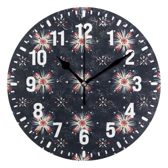 Yayeee 10" Wall Clock Battery Operated Quartz Round Silent Non-Ticking Home Decor, Red Fireworks Pattern