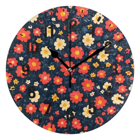 Yayeee 10" Wall Clock Battery Operated Quartz Round Silent Non-Ticking Home Decor, Red Floral