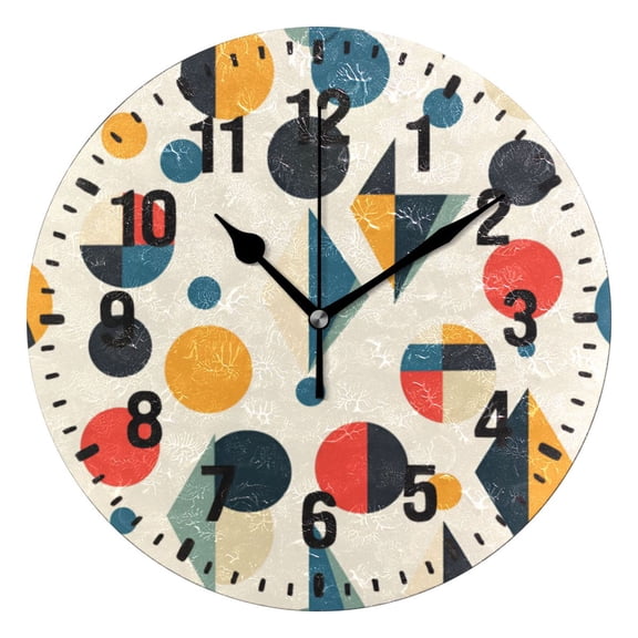 Yayeee 10" Wall Clock Battery Operated Quartz Round Silent Non-Ticking Home Decor,Red Geometric