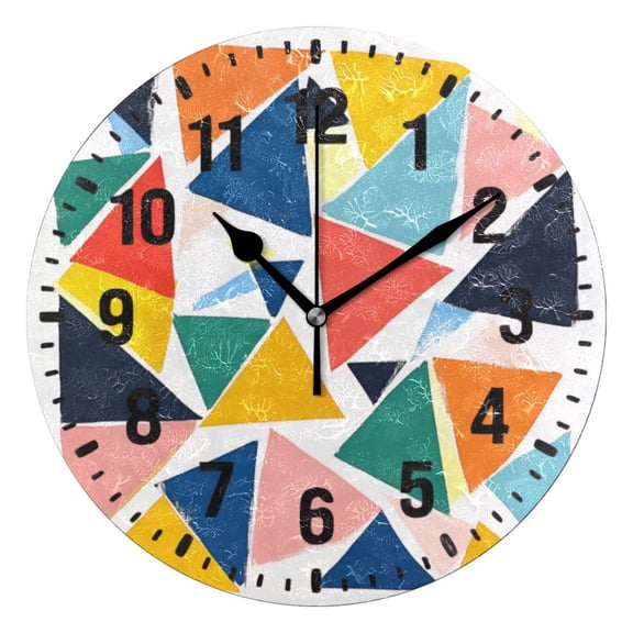 Yayeee 10" Wall Clock Battery Operated Quartz Round Silent Non-Ticking Home Decor, Red Triangles