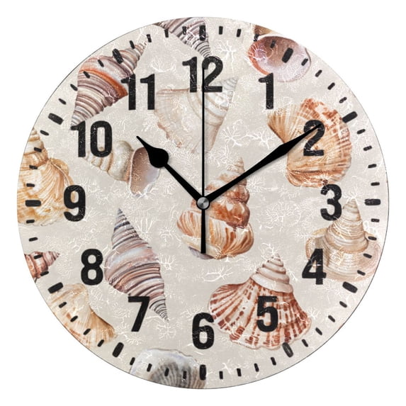 Yayeee 10" Wall Clock Battery Operated Quartz Round Silent Non-Ticking Home Decor,Red Watercolor Seashells