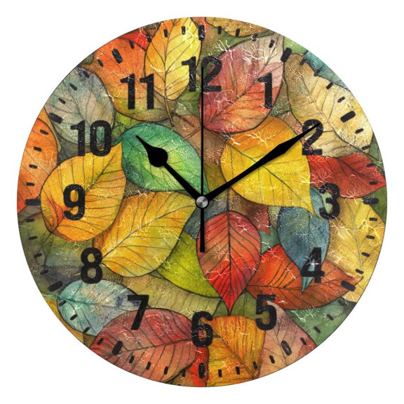 Yayeee 10" Wall Clock Battery Operated Quartz Round Silent Non-Ticking Home Decor,Retro Autumn Leaves