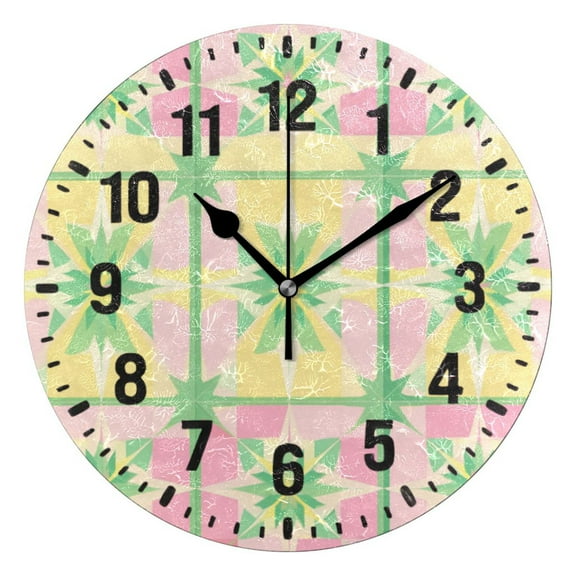 Yayeee 10" Wall Clock Battery Operated Quartz Round Silent Non-Ticking Home Decor,Retro Beige Stars