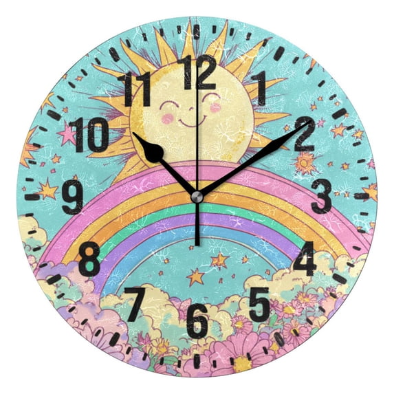 Yayeee 10" Wall Clock Battery Operated Quartz Round Silent Non-Ticking Home Decor, Retro Blue Rainbow