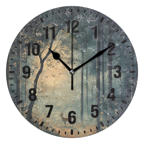 Yayeee 10" Wall Clock Battery Operated Quartz Round Silent Non-Ticking Home Decor, Retro Forest