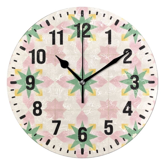 Yayeee 10" Wall Clock Battery Operated Quartz Round Silent Non-Ticking Home Decor, Retro Green Stars