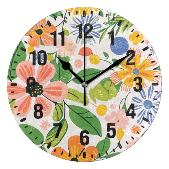 Yayeee 10" Wall Clock Battery Operated Quartz Round Silent Non-Ticking Home Decor, Retro Pink Floral