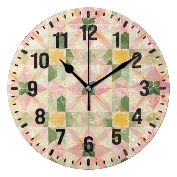 Yayeee 10" Wall Clock Battery Operated Quartz Round Silent Non-Ticking Home Decor, Retro Pink Stars
