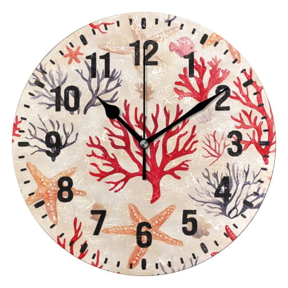 Yayeee 10" Wall Clock Battery Operated Quartz Round Silent Non-Ticking Home Decor, Retro Starfish