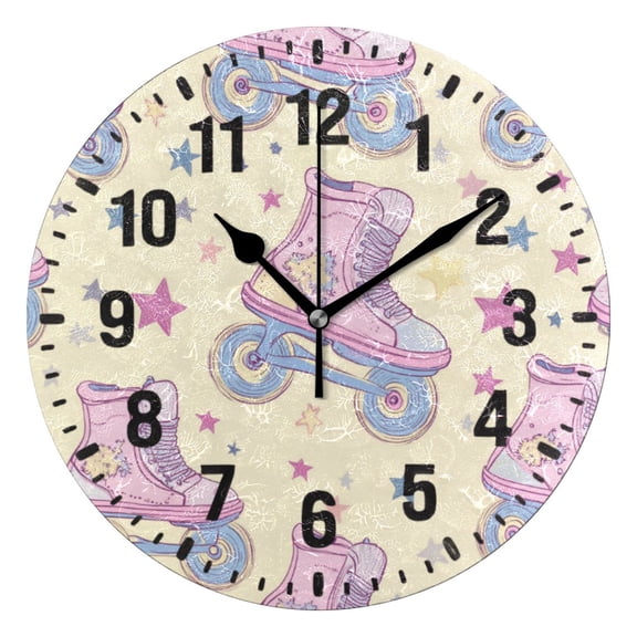 Yayeee 10" Wall Clock Battery Operated Quartz Round Silent Non-Ticking Home Decor,Roller Disco