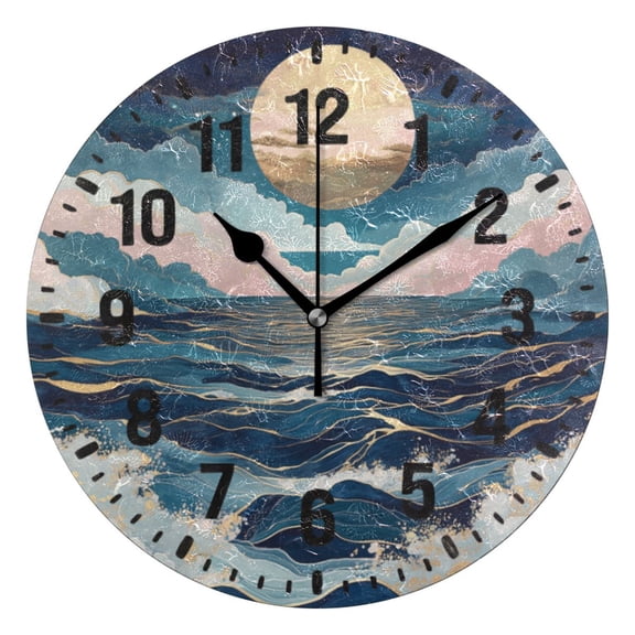 Yayeee 10" Wall Clock Battery Operated Quartz Round Silent Non-Ticking Home Decor, Rolling Waves