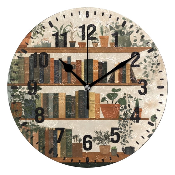 Yayeee 10" Wall Clock Battery Operated Quartz Round Silent Non-Ticking Home Decor, Shelf Plants