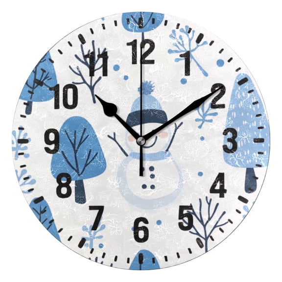 Yayeee 10" Wall Clock Battery Operated Quartz Round Silent Non-Ticking Home Decor,Simple Cartoon Snowmen