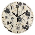 thumbnail image 1 of Yayeee 10" Wall Clock Battery Operated Quartz Round Silent Non-Ticking Home Decor, Small Black Flowers, 1 of 6