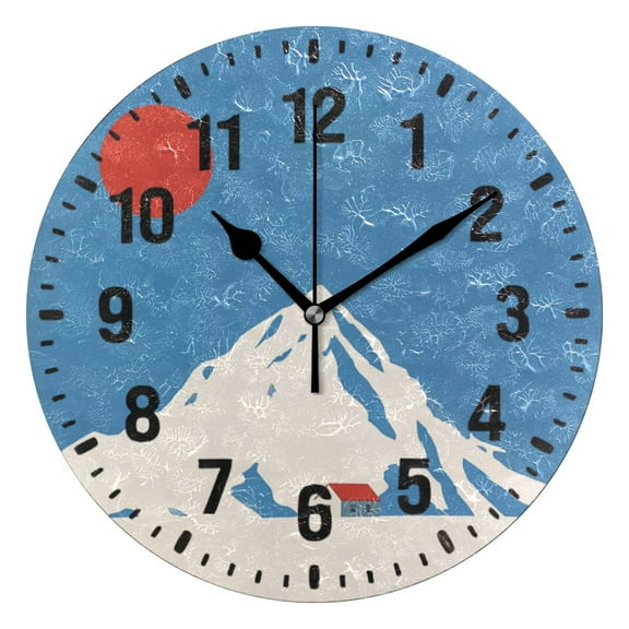 Yayeee 10" Wall Clock Battery Operated Quartz Round Silent Non-Ticking Home Decor,Snow Mountain