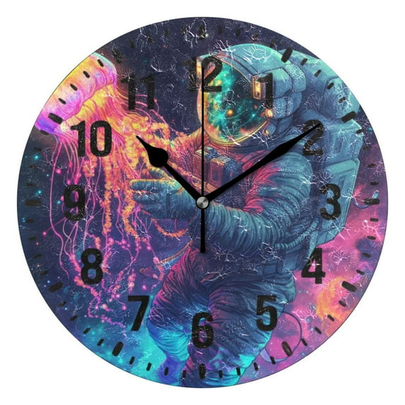 Yayeee 10" Wall Clock Battery Operated Quartz Round Silent Non-Ticking Home Decor,Space Astronaut