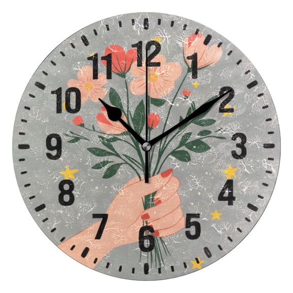 Yayeee 10" Wall Clock Battery Operated Quartz Round Silent Non-Ticking Home Decor,Stars Flower