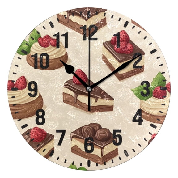 Yayeee 10" Wall Clock Battery Operated Quartz Round Silent Non-Ticking Home Decor, Strawberry Cake