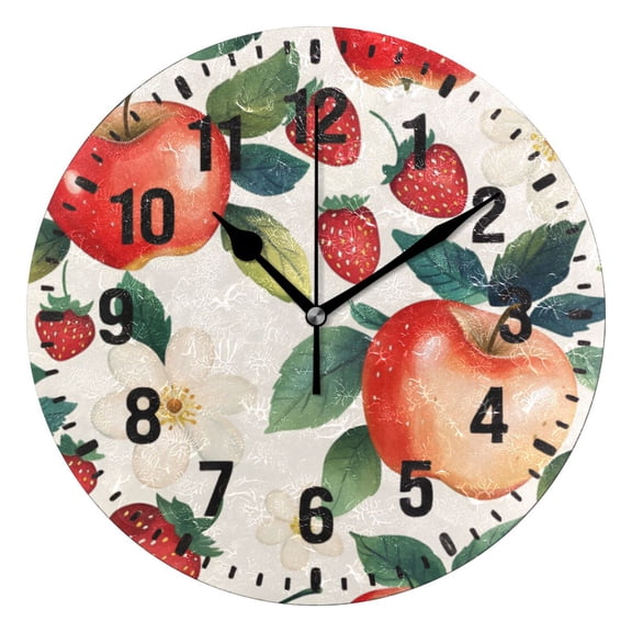 Yayeee 10" Wall Clock Battery Operated Quartz Round Silent Non-Ticking Home Decor, Strawberry Pattern
