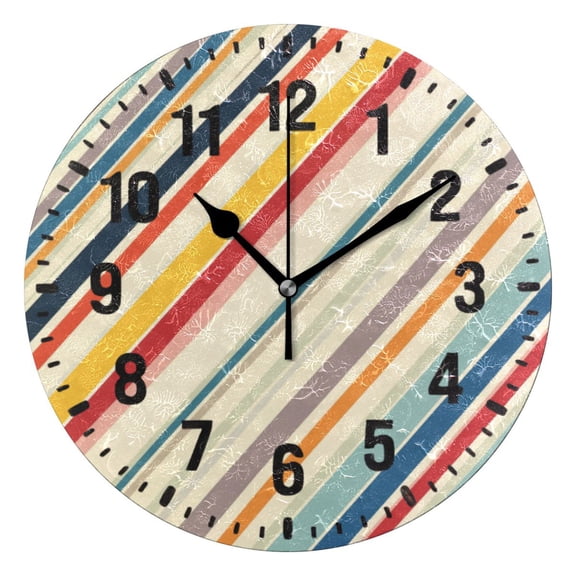 Yayeee 10" Wall Clock Battery Operated Quartz Round Silent Non-Ticking Home Decor, Striped Pattern