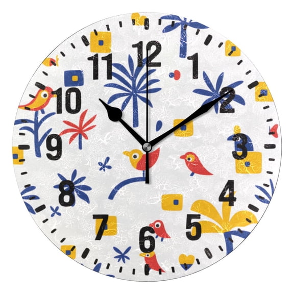 Yayeee 10" Wall Clock Battery Operated Quartz Round Silent Non-Ticking Home Decor, Tropical Rhythm
