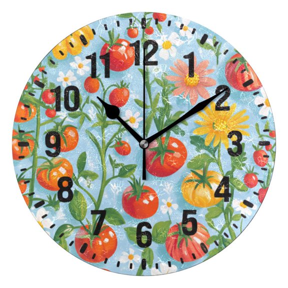 Yayeee 10" Wall Clock Battery Operated Quartz Round Silent Non-Ticking Home Decor, Various Tomatoes