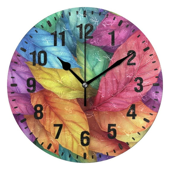 Yayeee 10" Wall Clock Battery Operated Quartz Round Silent Non-Ticking Home Decor,Vibrant Leaves Pattern