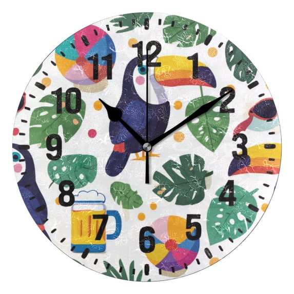 Yayeee 10" Wall Clock Battery Operated Quartz Round Silent Non-Ticking Home Decor, Vibrant Toucans Pattern