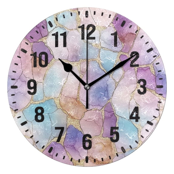 Yayeee 10" Wall Clock Battery Operated Quartz Round Silent Non-Ticking Home Decor, Watercolor Marble Pattern