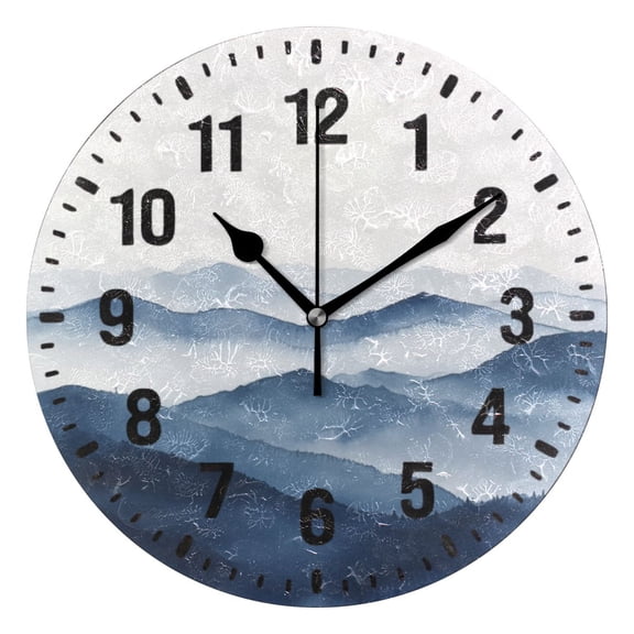 Yayeee 10" Wall Clock Battery Operated Quartz Round Silent Non-Ticking Home Decor, Watercolor Mountains