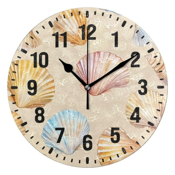 Yayeee 10" Wall Clock Battery Operated Quartz Round Silent Non-Ticking Home Decor,Watercolor Seashell