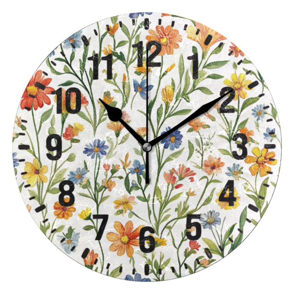 Yayeee 10" Wall Clock Battery Operated Quartz Round Silent Non-Ticking Home Decor,Watercolor Wildflowers Pattern