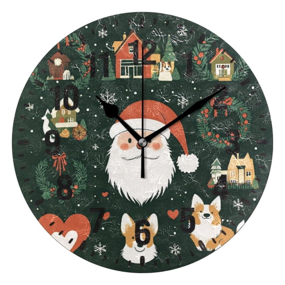 Yayeee 10" Wall Clock Battery Operated Quartz Round Silent Non-Ticking Home Decor,Whimsical Christmas