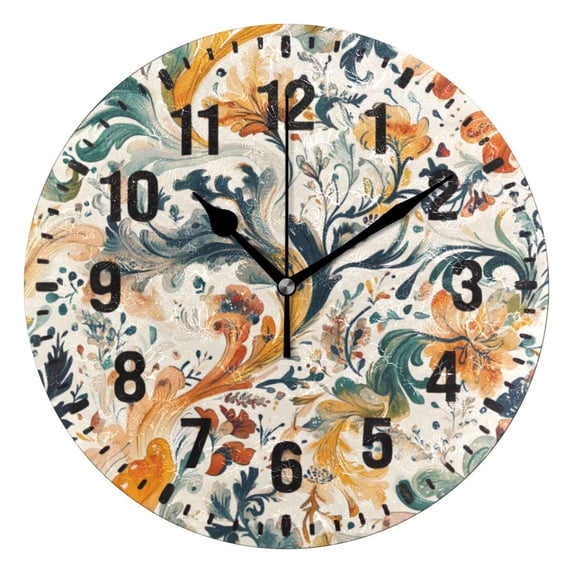 Yayeee 10" Wall Clock Battery Operated Quartz Round Silent Non-Ticking Home Decor, Whimsical Leaves