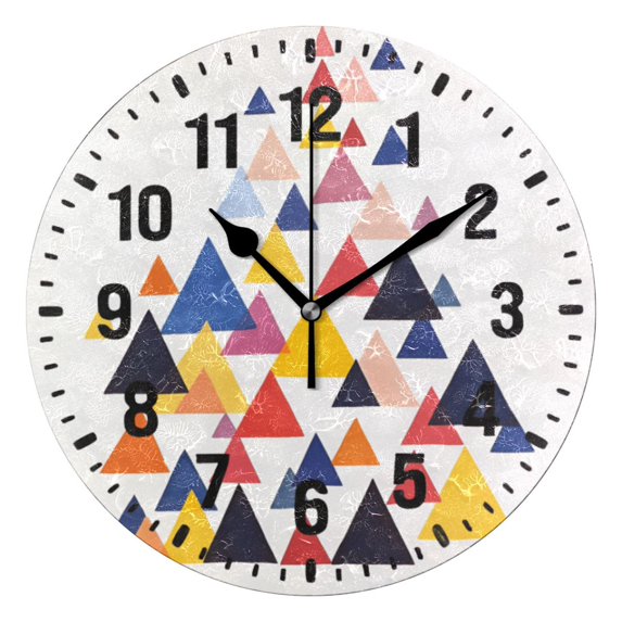 Yayeee 10" Wall Clock Battery Operated Quartz Round Silent Non-Ticking Home Decor,White Abstract Triangles