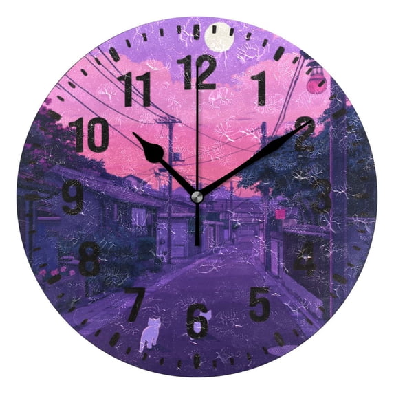 Yayeee 10" Wall Clock Battery Operated Quartz Round Silent Non-Ticking Home Decor, White Cat Walking