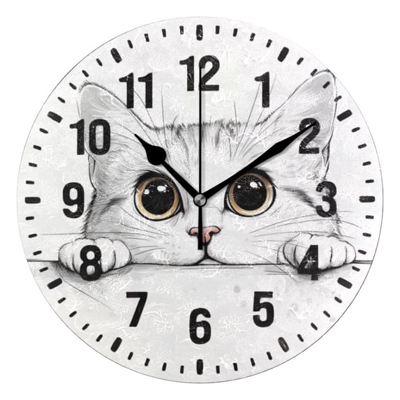 Yayeee 10" Wall Clock Battery Operated Quartz Round Silent Non-Ticking Home Decor, White Cat