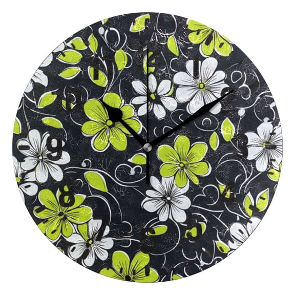 Yayeee 10" Wall Clock Battery Operated Quartz Round Silent Non-Ticking Home Decor,White Flower Pattern