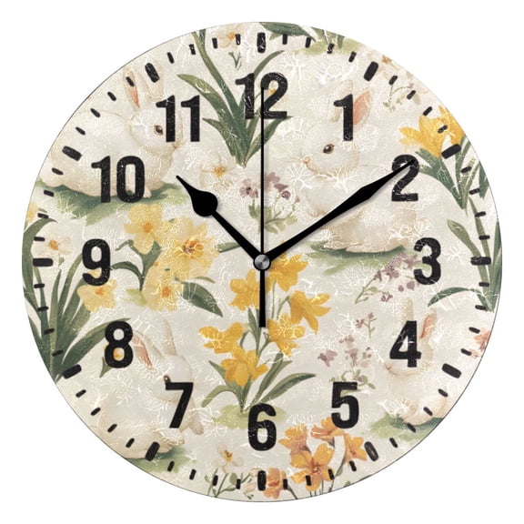 Yayeee 10" Wall Clock Battery Operated Quartz Round Silent Non-Ticking Home Decor, White Rabbits