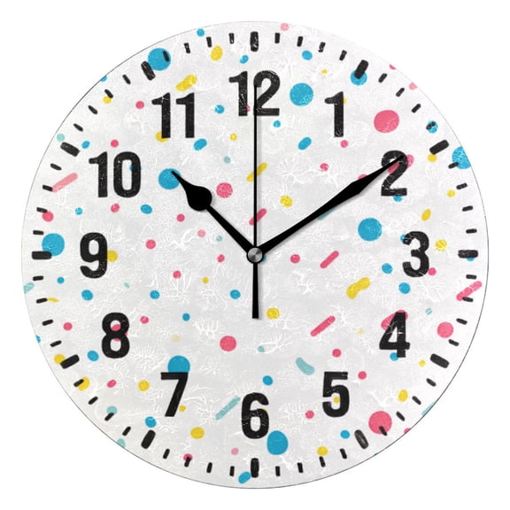 Yayeee 10" Wall Clock Battery Operated Quartz Round Silent Non-Ticking Home Decor, White Retro Pattern