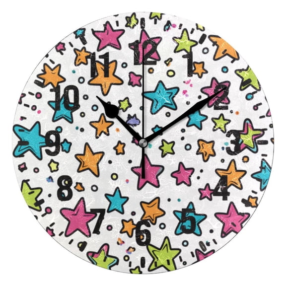 Yayeee 10" Wall Clock Battery Operated Quartz Round Silent Non-Ticking Home Decor, White Stars