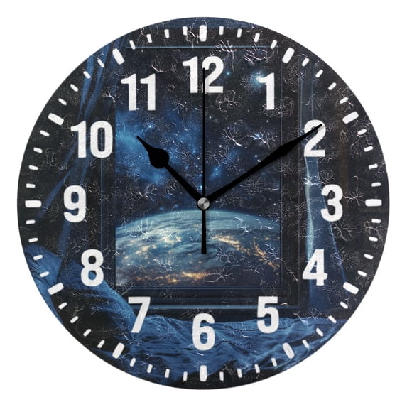 Yayeee 10" Wall Clock Battery Operated Quartz Round Silent Non-Ticking Home Decor, Window Earth