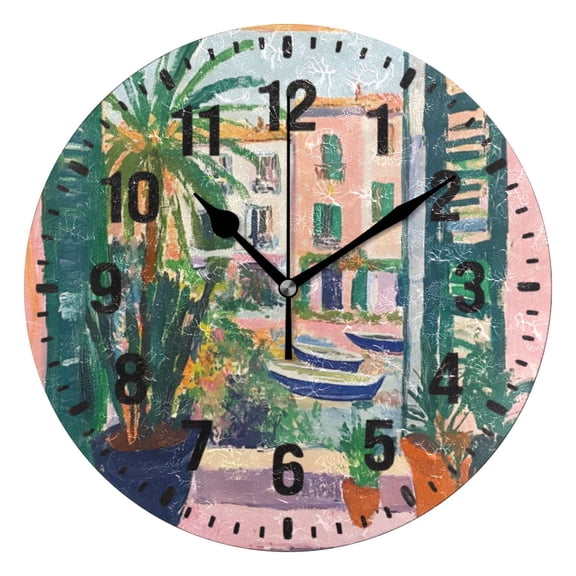 Yayeee 10" Wall Clock Battery Operated Quartz Round Silent Non-Ticking Home Decor, Window Scene