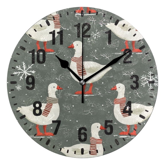 Yayeee 10" Wall Clock Battery Operated Quartz Round Silent Non-Ticking Home Decor, Winter Goose