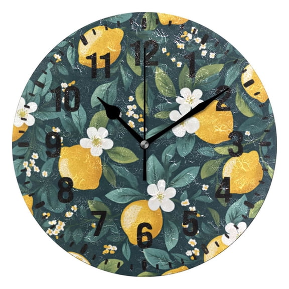 Yayeee 10" Wall Clock Battery Operated Quartz Round Silent Non-Ticking Home Decor, Yellow Lemons