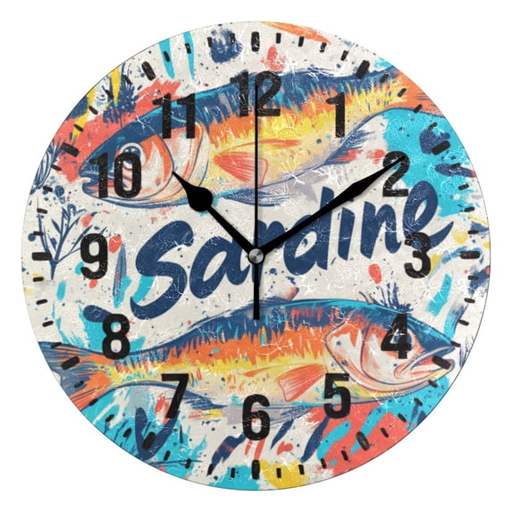 Yayeee 10" Wall Clock Battery Operated Quartz Round Silent Non-Ticking Home Decor, Yellow Sardines Pattern